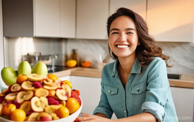 소화에 좋은 건조 식품 제조법 - **Prompt 1: A joyful display of gut-friendly dried fruits and a happy individual.**
"A bright, i...