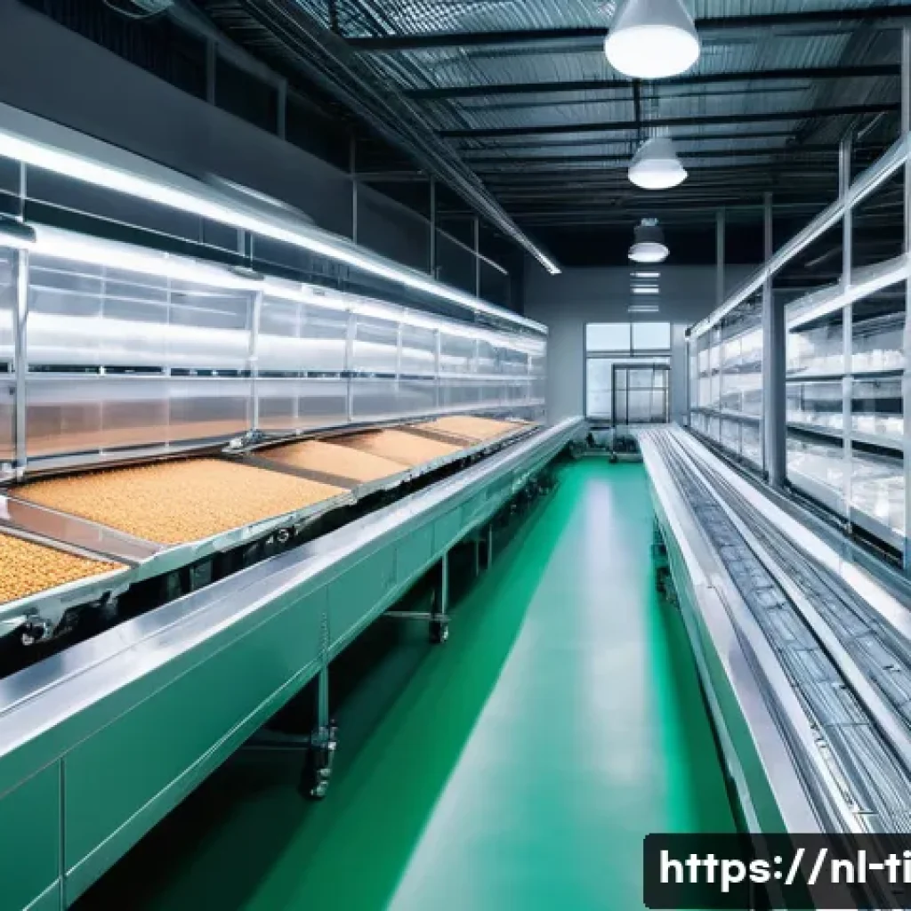 건조 식품 제조에 대한 효과적인 교육 방법 - A modern Dutch smart factory interior focused on dry food production, featuring automated temperatur...