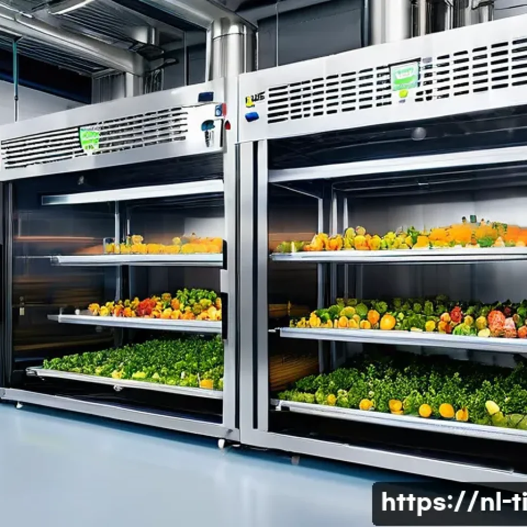 건조 식품 제조를 위한 최신 장비 소개 - A modern industrial vacuum drying chamber in a Dutch food processing plant, showcasing stainless ste...