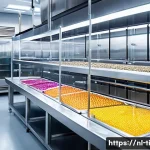 Home 22 건조 식품의 최신 연구 동향 및 발전 방향 - A modern food processing factory interior showcasing advanced freeze-drying technology in action: la...