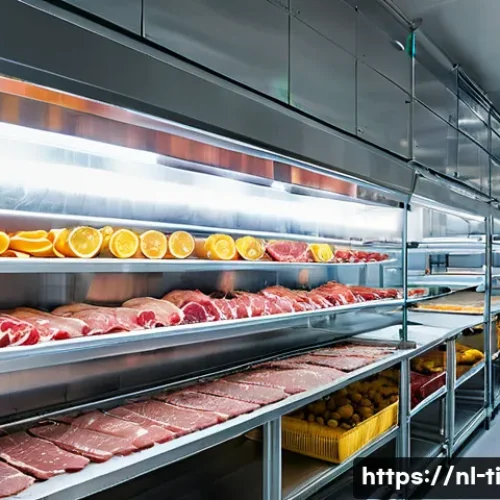 Home 33 건조 식품 제조 시 주의사항 및 문제 해결 - A professional food drying room in a modern Dutch facility, showing trays of various foods like slic...