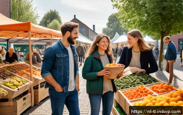 건조 식품의 새로운 비즈니스 모델 탐구 - A vibrant Dutch local farmer’s market scene showcasing organic dried fruits and vegetables displayed...