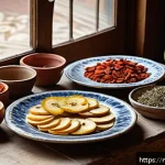 Home 18 건조 식품 제조를 통해 배울 수 있는 교훈 - A rustic Dutch kitchen scene showcasing an assortment of dried foods artfully arranged on a wooden t...