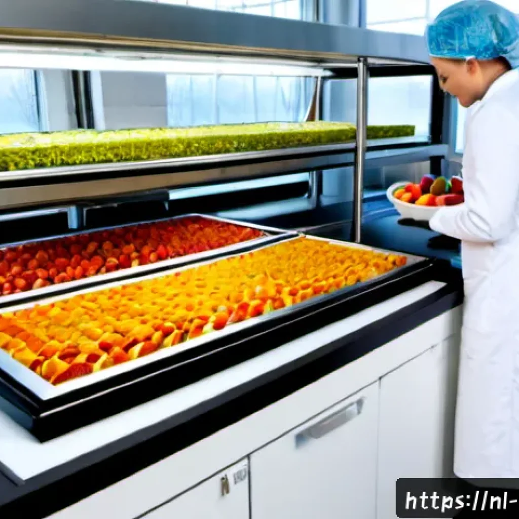 건조 식품의 최신 기술적 접근법 - Photorealistic high-tech food innovation laboratory in the Netherlands, Dutch engineers in clean whi...