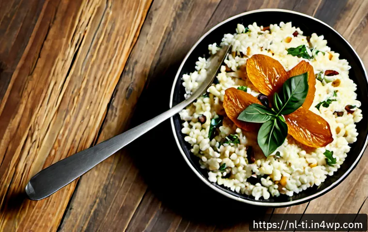 Home 17 건조 식품의 트렌디한 조합 레시피 - Photorealistic overhead food photography of a trendy Dutch-inspired dried food recipe: creamy pearl ...